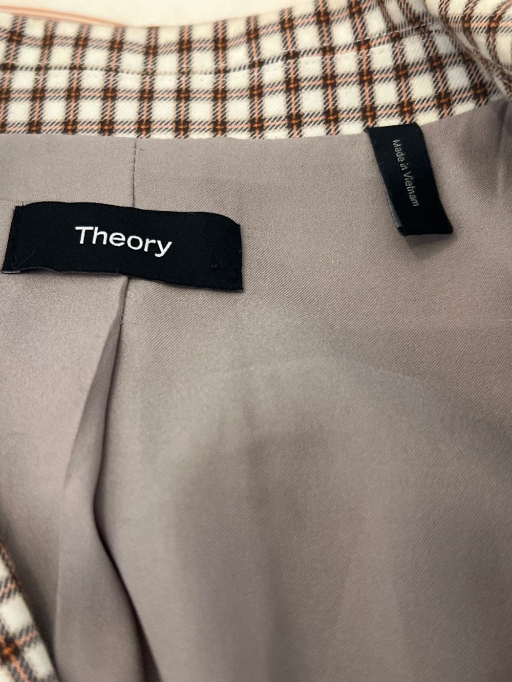 Theory Double Breasted Blazer Size 6 Ivory Grid Check Stretch - Picture 3 of 11